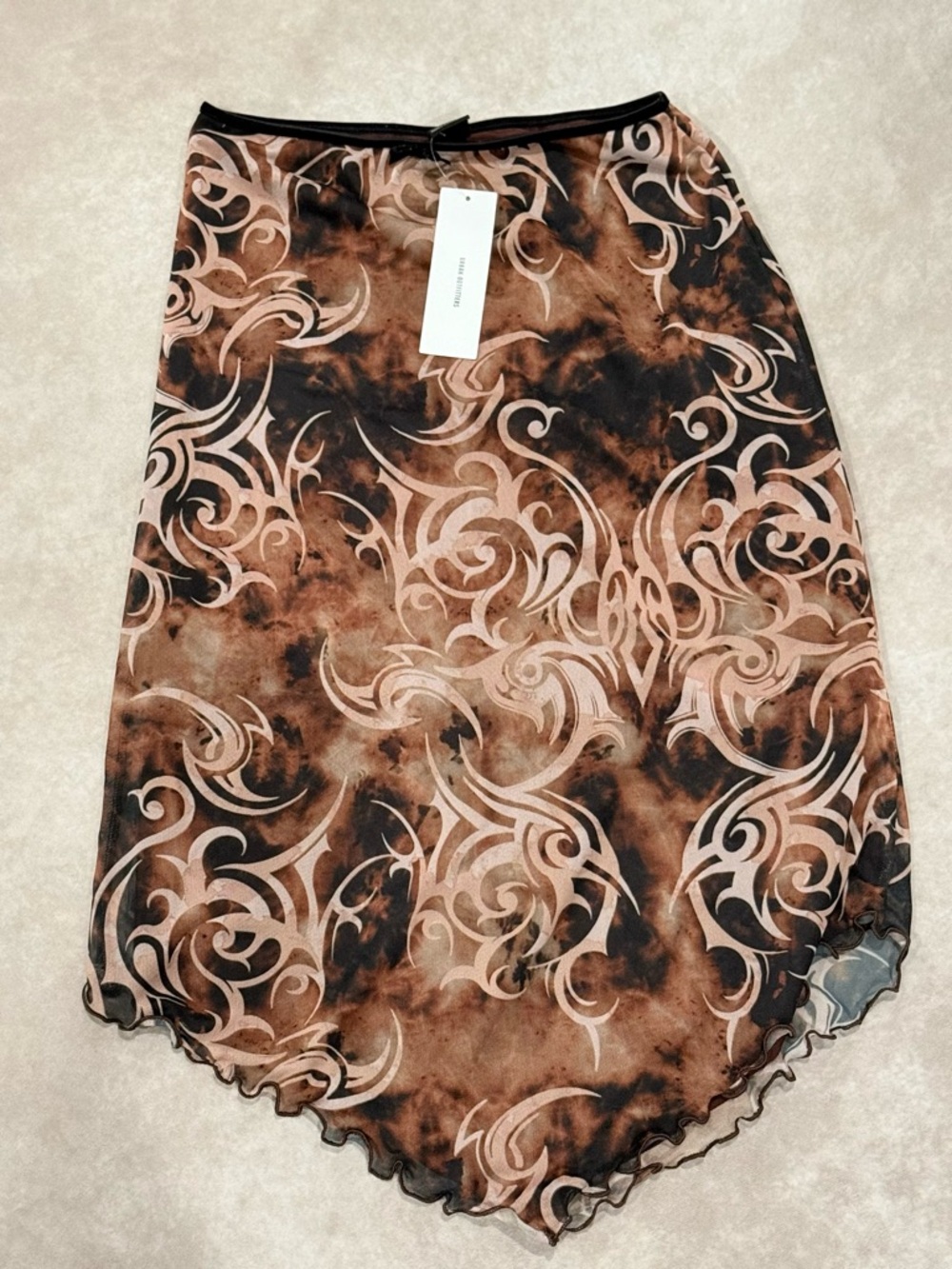 Urban Outfitters Y2K Festival Brown & Black Swirl Mesh Skirt